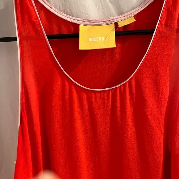 Anthropologie Maeve red pink 100% silk tank top high low hem size 0 - Picture 3 of 6